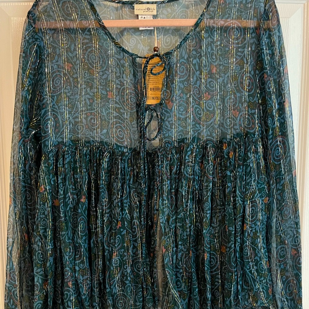 NATURAL LIFE Teal Blue Sheer Swirl Print Swim Coverup